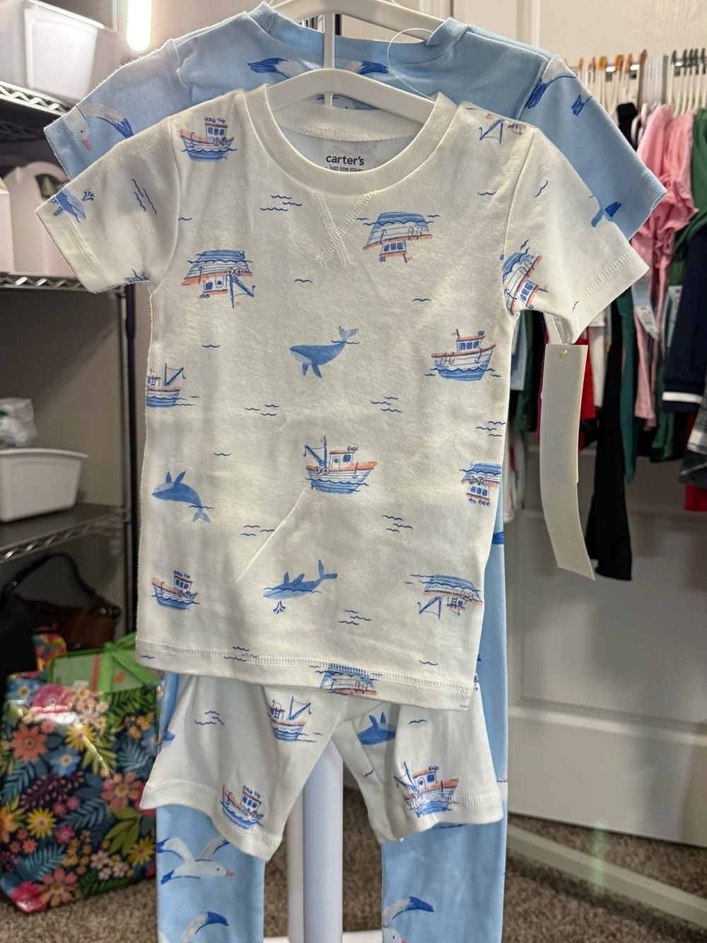 Carter's White and Blue Sea Life 4 Piece Pajama Set